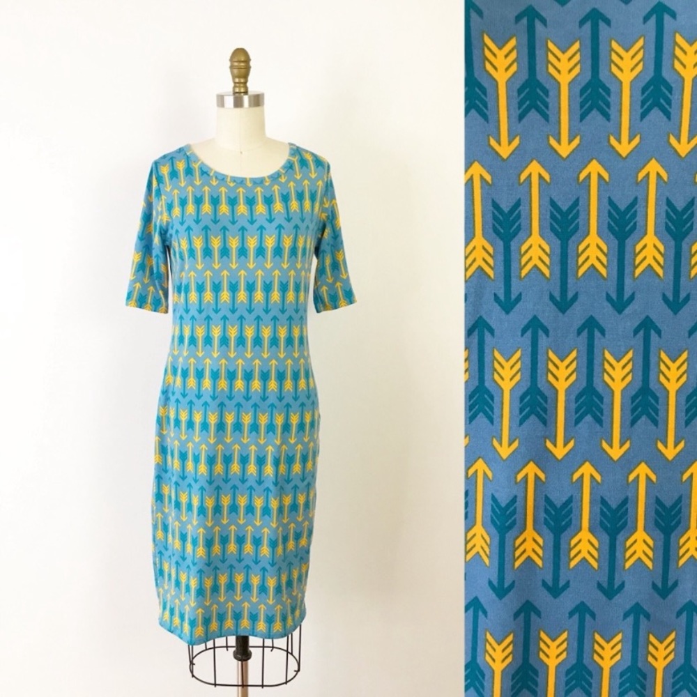 Lularoe Julia Blue Yellow Arrow Dress